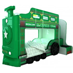 Детская двухъярусная кровать Red River Паровоз-3D Green